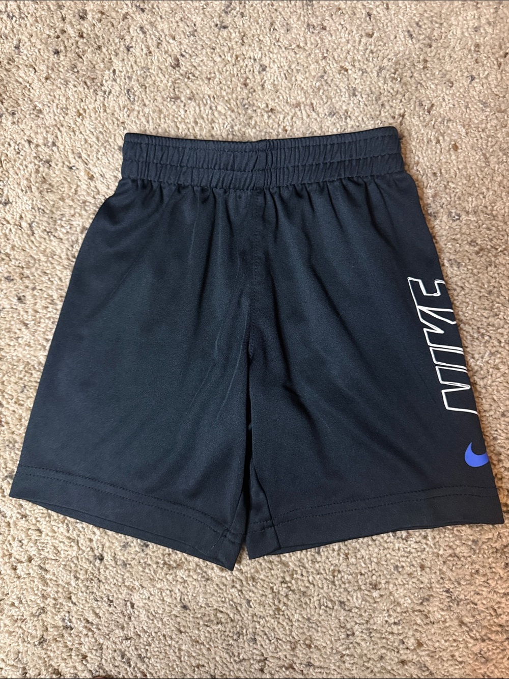 Nike Boys Black Athletic Shorts with Blue Swoosh